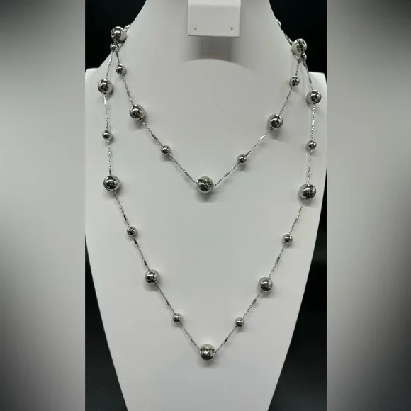 ColdWater Creek Stunning Very Long Silver Tone Bead Stations With Crystals - Picture 8 of 12